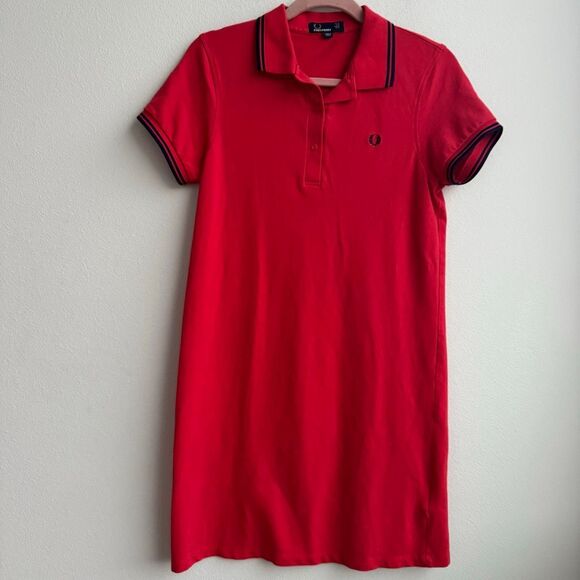 Fred Perry Twin Tipped Polo Mini Dress Preppy Red Size UK 12 US 8 Medium - Picture 1 of 6
